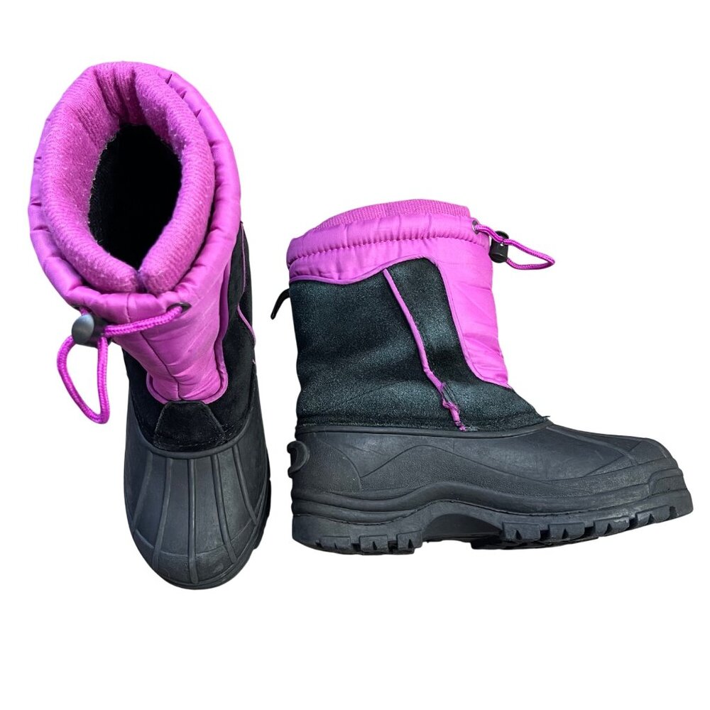 Totes Jean Snow Boots Girls Size 3 Slip On Bungee Closure Suede Leather FAIR